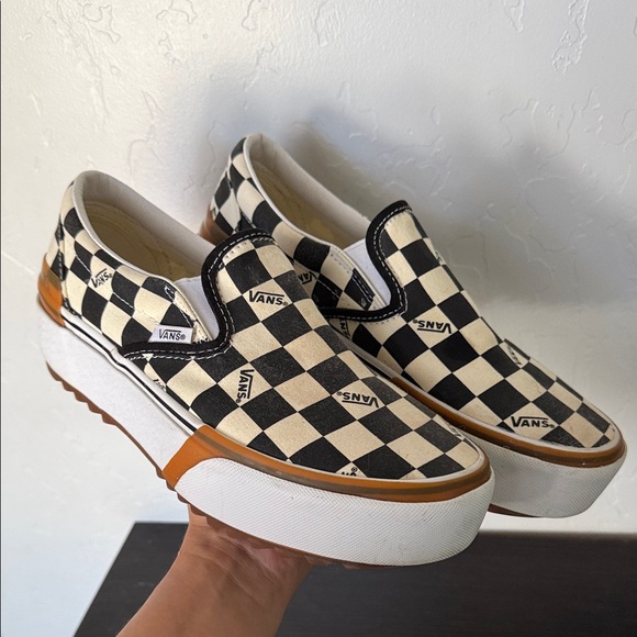 Vans Women's Stacked Checkerboard Slip-On Shoes - Black and White - Size 8.5 - Picture 1 of 11